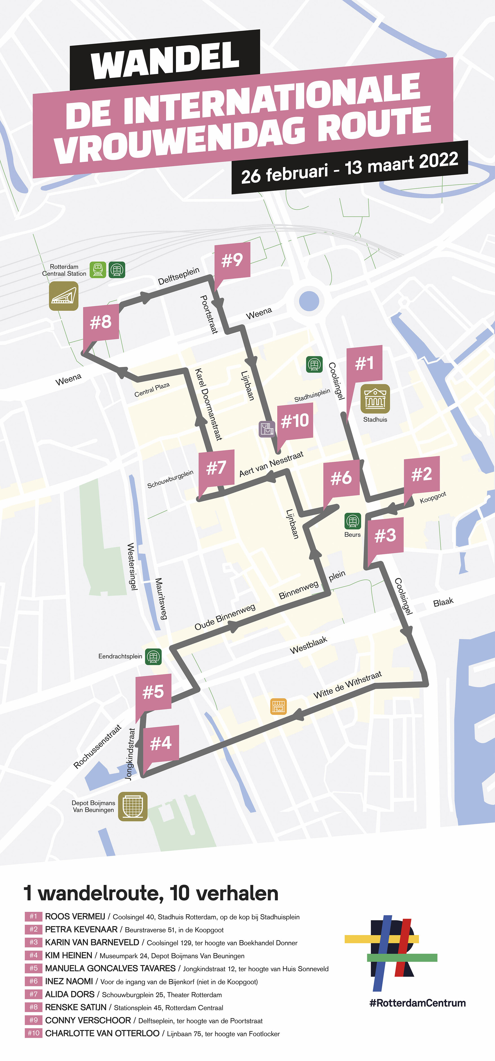 Routekaart wandelroute Womens Day 2022 Rotterdam
